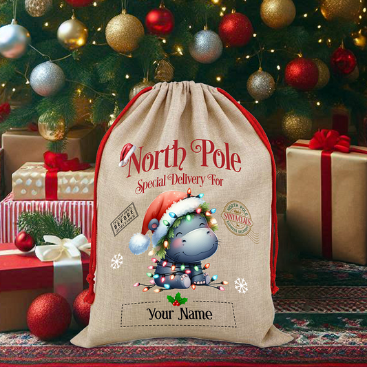 Personalised Hippo - North Pole Santa Sack