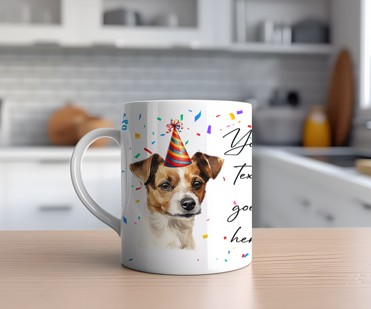 Personalised Dog Gift Mug - Jack Russell with Birthday Congratulations Party Hat