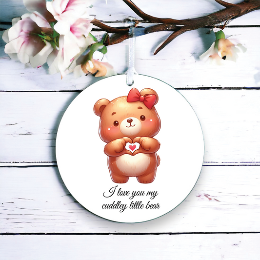 Personalised Cute Bear Love Heart Hand Decoration