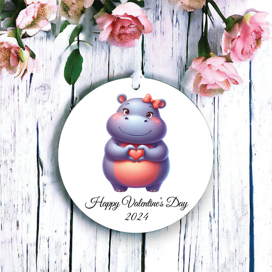 Personalised Cute Hippo Love Heart Hand Decoration