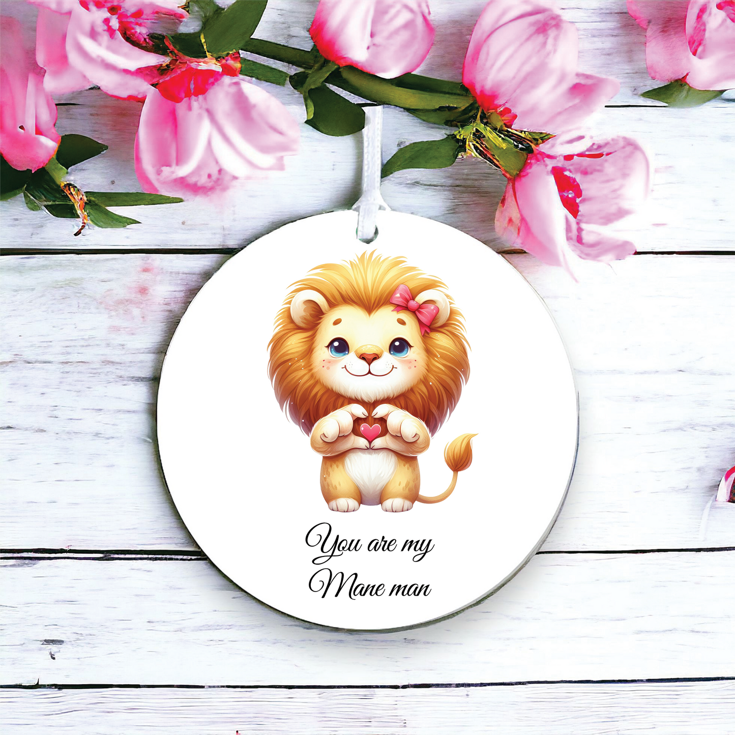Personalised Cute Lion Love Heart Hand Decoration