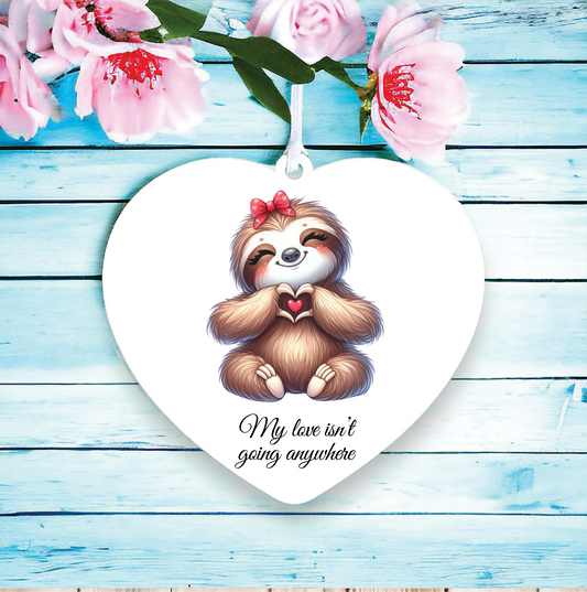 Personalised Cute Sloth Love Heart Hand Decoration