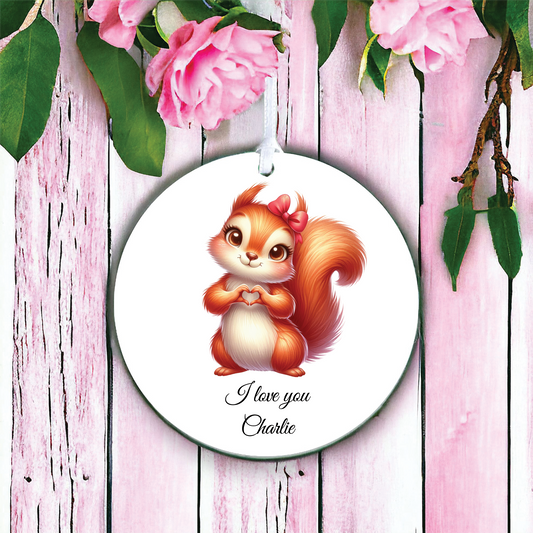 Personalised Cute Squirrel Love Heart Hand Decoration
