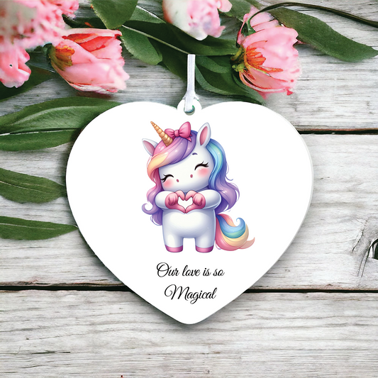 Personalised Cute Unicorn Love Heart Hand Decoration