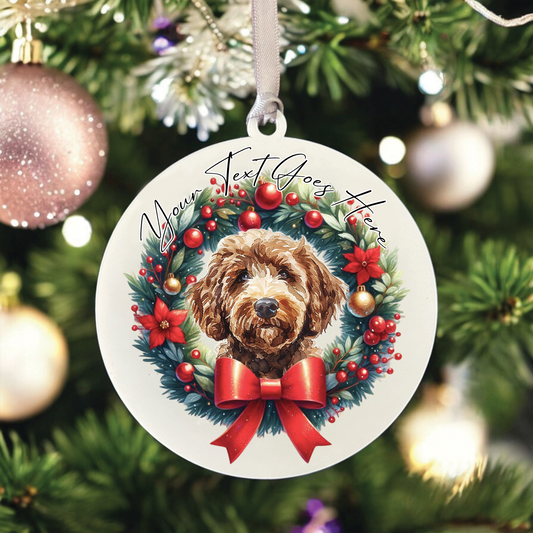 Personalised Labradoodle Dog Christmas Wreath - Hanging Bauble Decoration