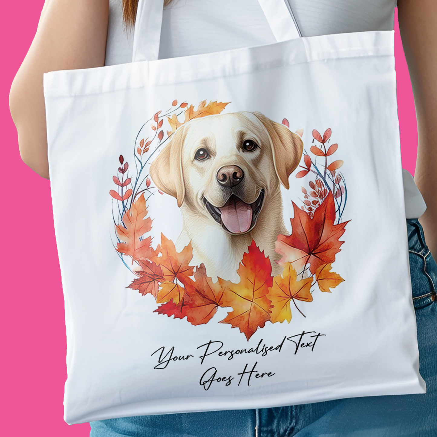 Personalised Dog Autumn Wreath Labrador Retriever Tote Bag