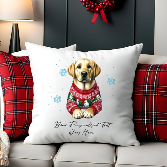 Personalised Labrador Retriever Dog Christmas Jumper Cushion Cover Gift - Style D