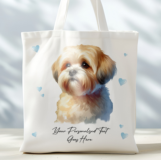 Personalised Dog Love Hearts Shorthaired Lhasa Apso Tote Bag