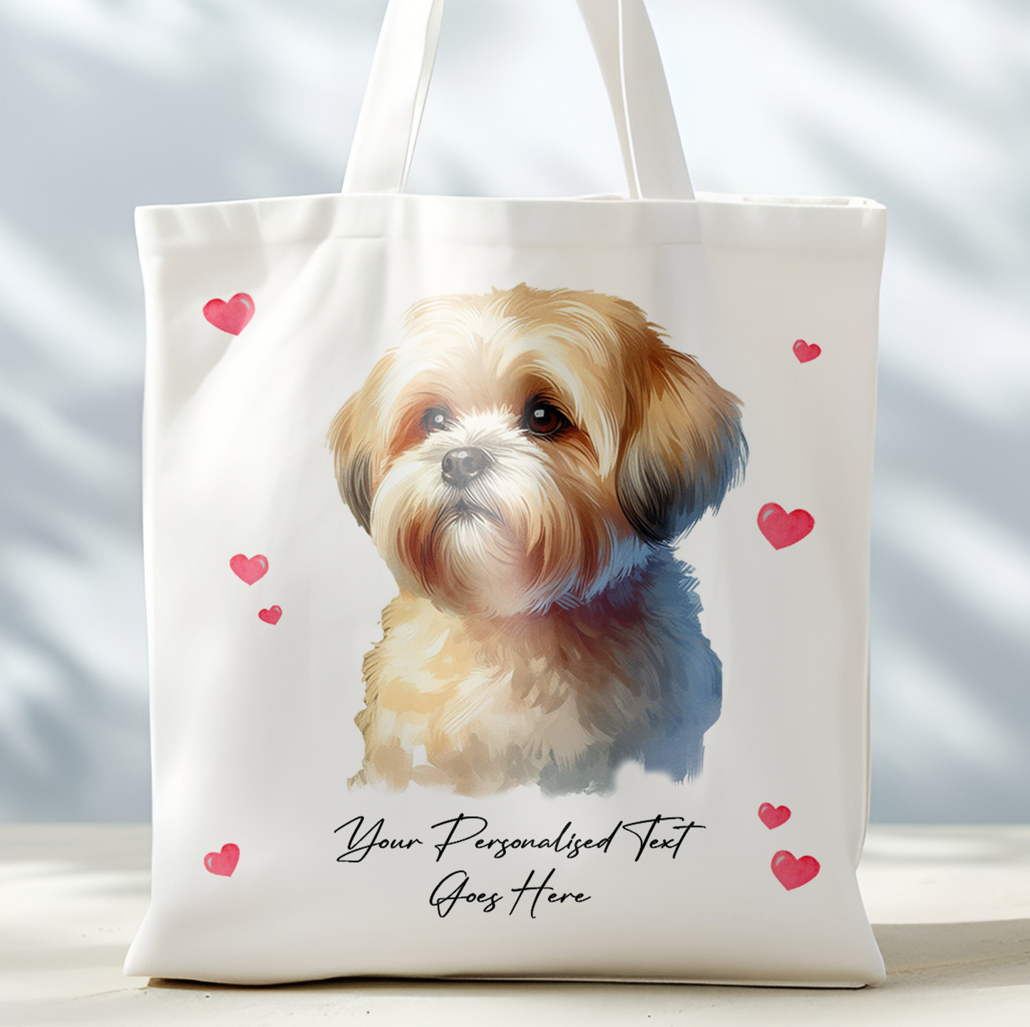 Personalised Dog Love Hearts Shorthaired Lhasa Apso Tote Bag
