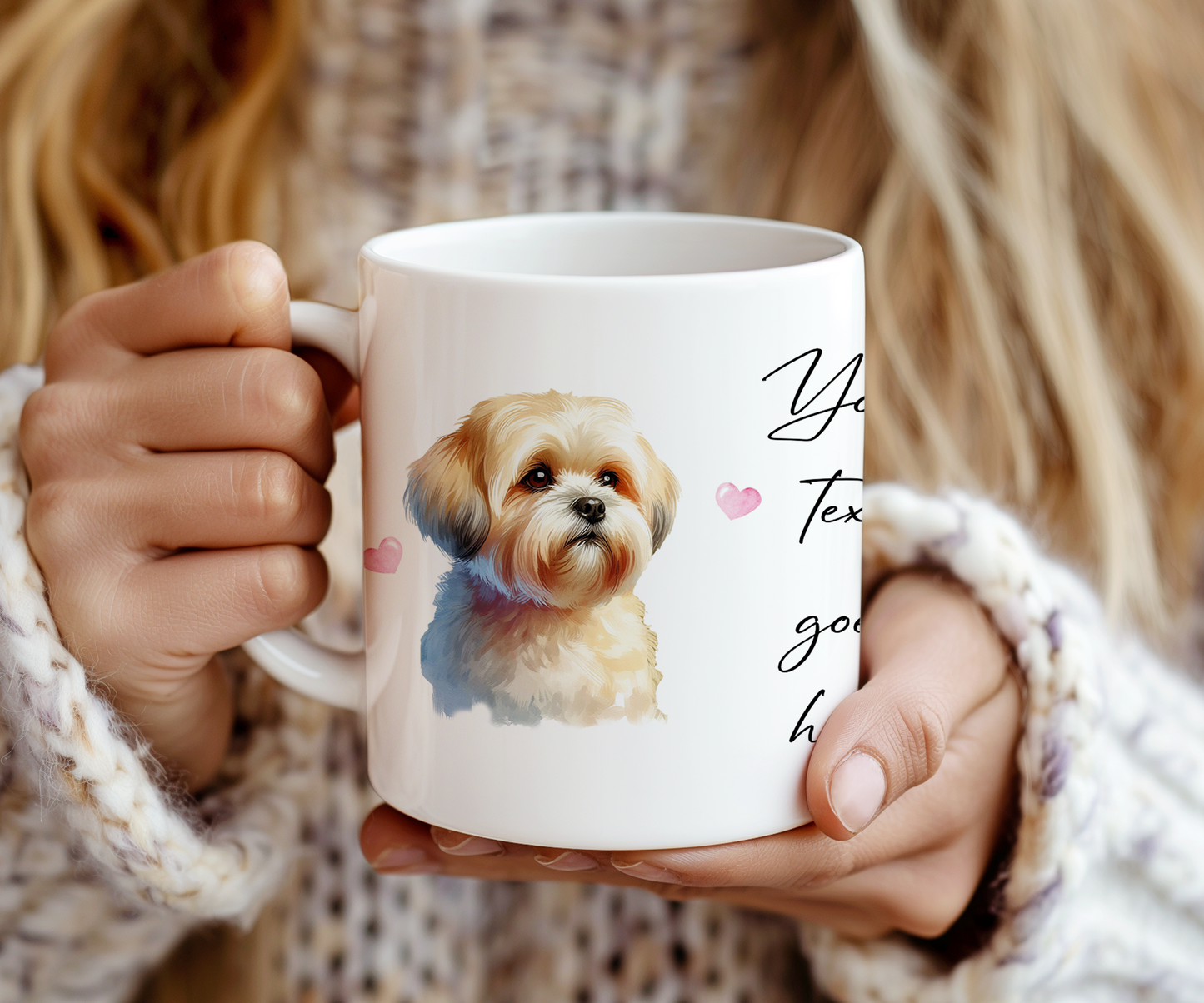 Personalised Dog Gift Mug - Shorthaired Lhasa Apso with Custom Message and Optional Hearts