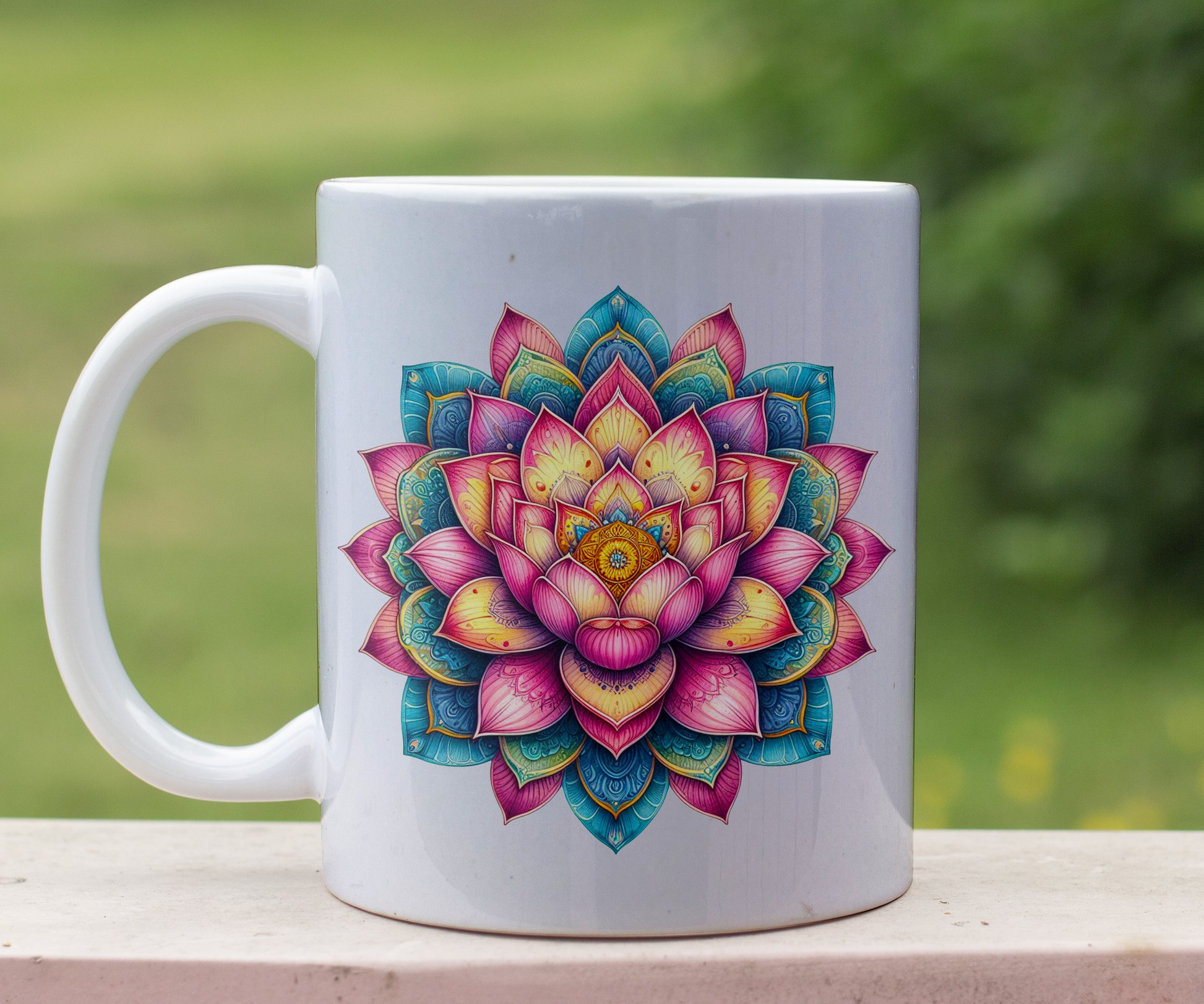 Personalised Keepsake Lotus Mandala - Gift Mug, by Floppsie Moppsie – floppsiemoppsie at floppsiemoppsie.co.uk