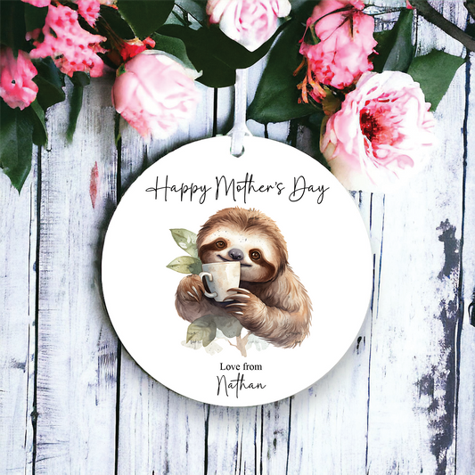 Personalised Mother's Day Sloth Drinking Decoration
