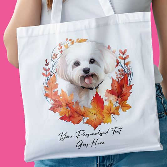 Personalised Dog Autumn Wreath Maltese Tote Bag
