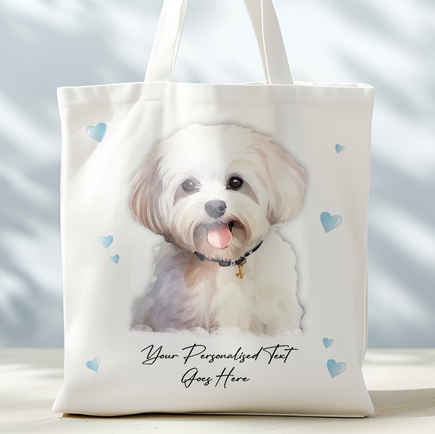 Personalised Dog Love Hearts Maltese Tote Bag