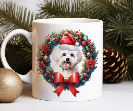 Personalised Maltese Dog Christmas Wreath Gift Mug