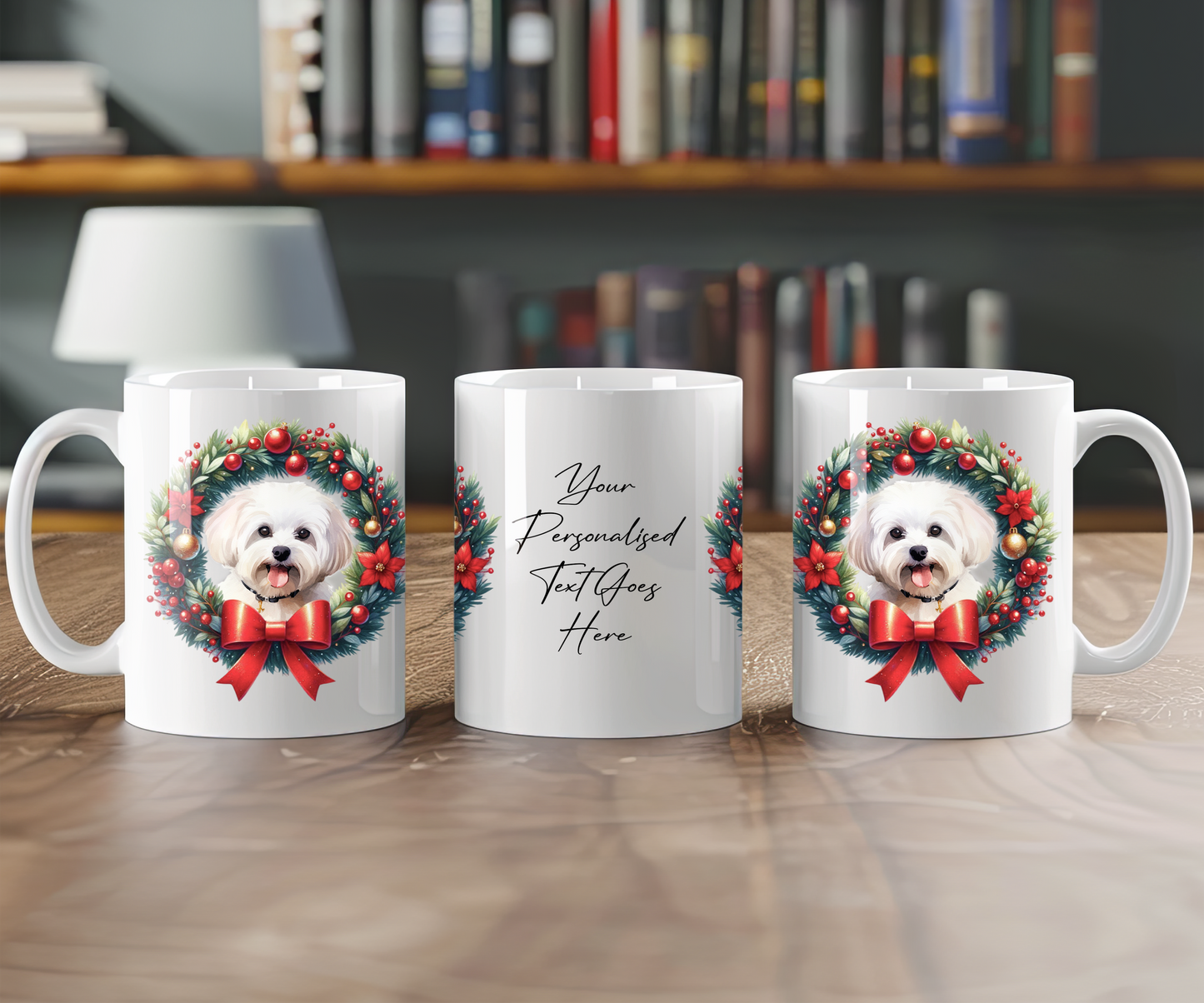 Personalised Maltese Dog Christmas Wreath Gift Mug