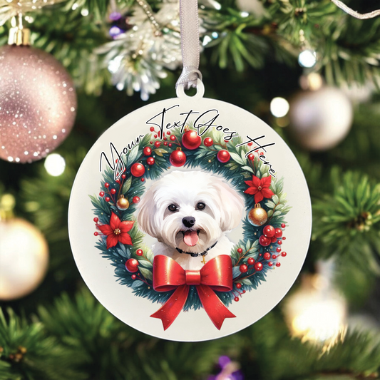Personalised Maltese Dog Christmas Wreath - Hanging Bauble Decoration