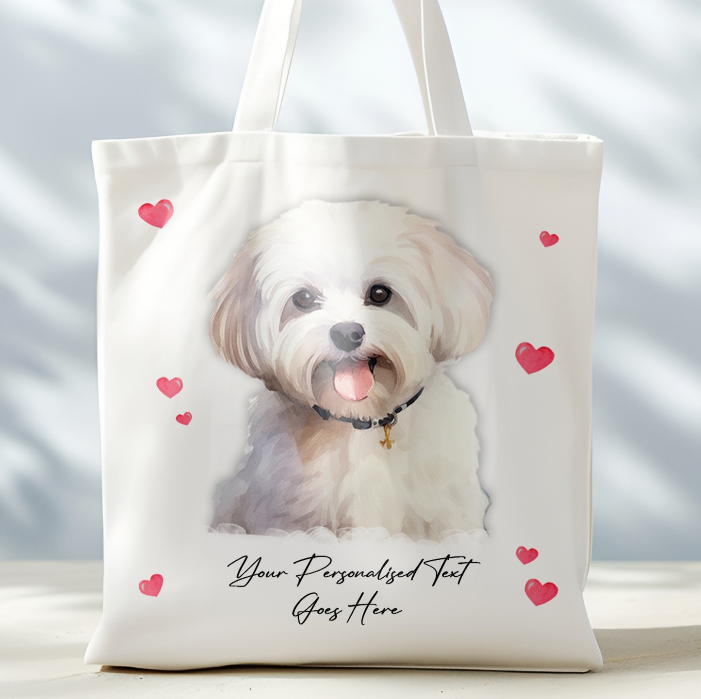 Personalised Dog Love Hearts Maltese Tote Bag