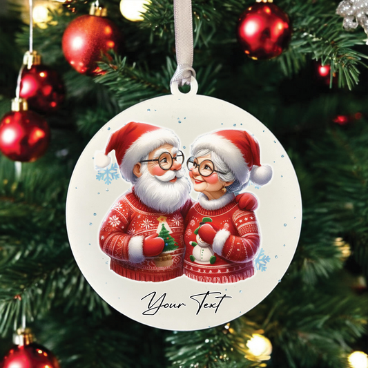 Personalised Christmas Mr and Mrs Santa Claus Couple - Hanging Bauble Decoration