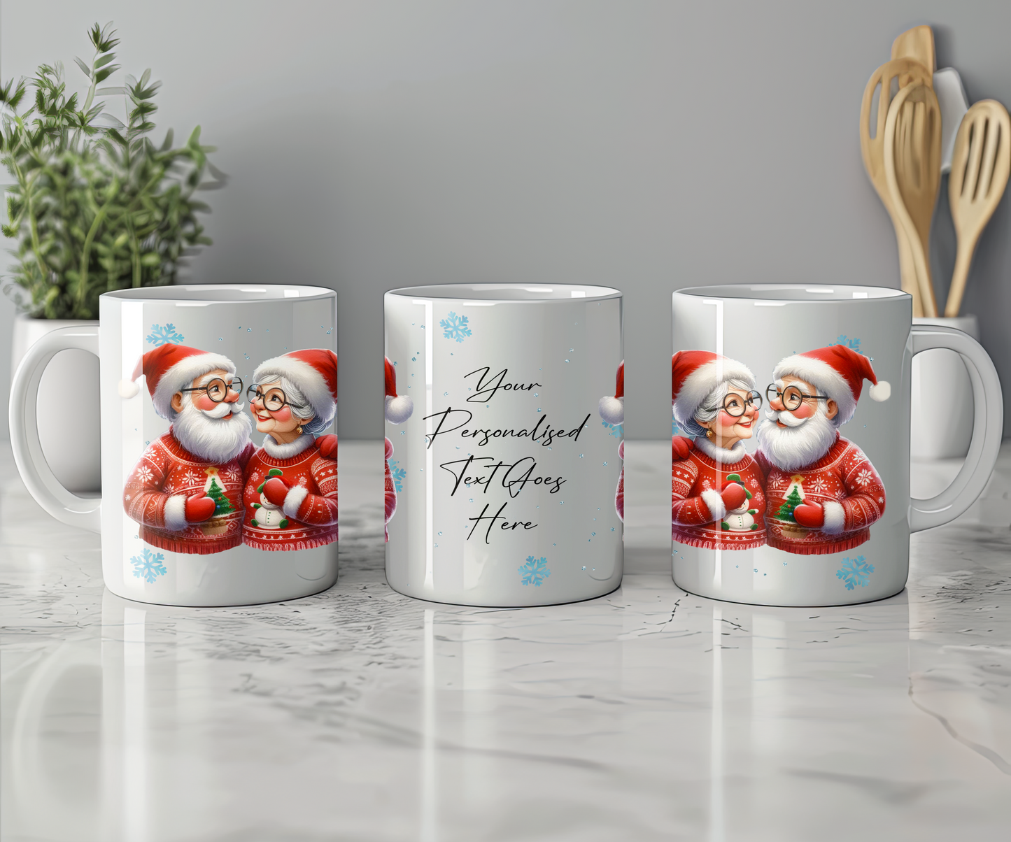 Personalised Mr and Mrs Santa Claus Couple in Christmas Jumpers Gift Mug - Style C