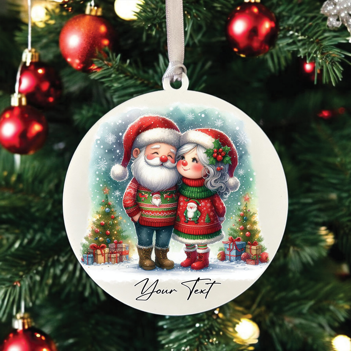 Personalised Christmas Mr and Mrs Santa Claus Couple - Hanging Bauble Decoration - Style C
