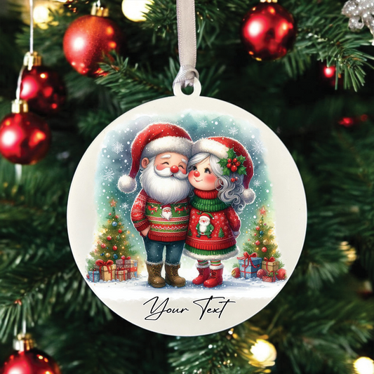 Personalised Christmas Mr and Mrs Santa Claus Couple - Hanging Bauble Decoration - Style C