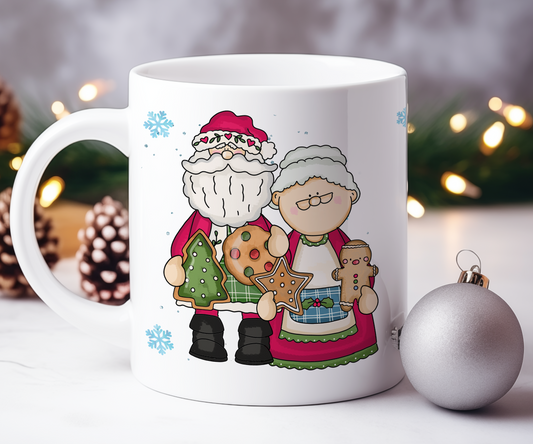 Personalised Whimsical Christmas Mr and Mrs Santa Claus Gift Mug