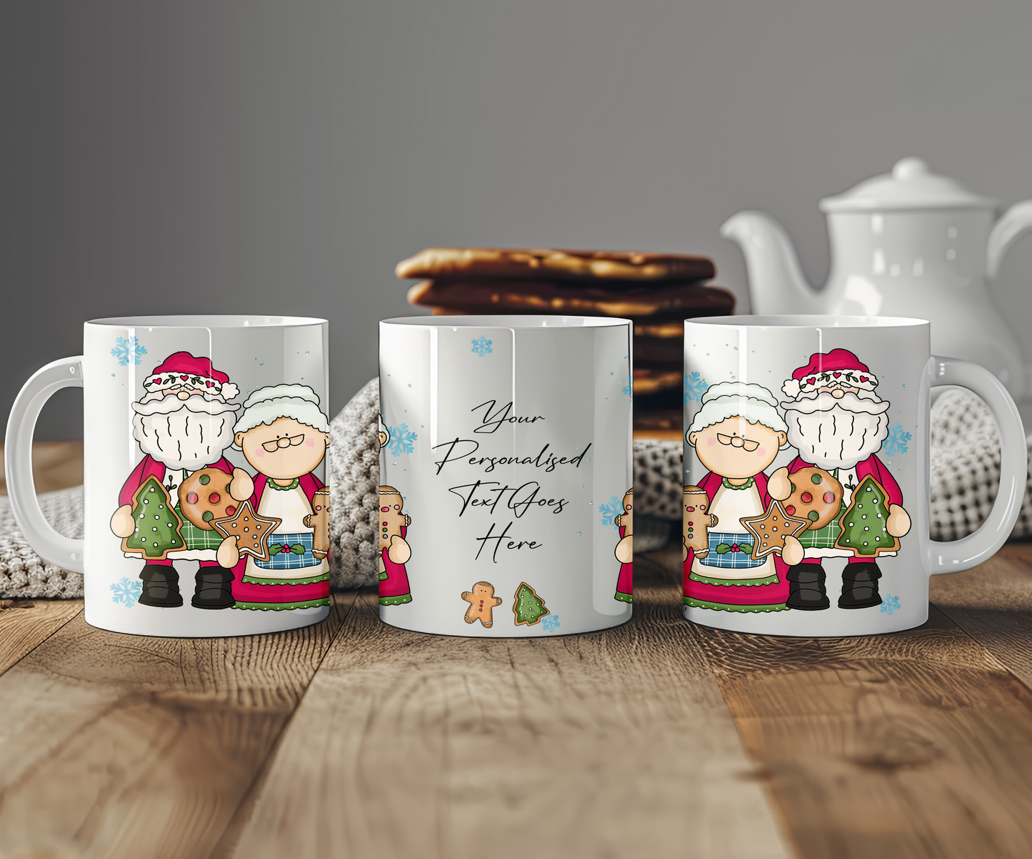 Personalised Whimsical Christmas Mr and Mrs Santa Claus Gift Mug