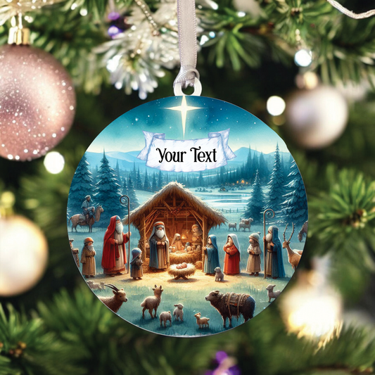 Personalised Christmas Nativity Scene - Hanging Bauble Decoration - Style B