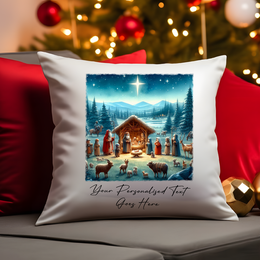 Personalised Christmas Nativity Scene - Cushion Cover Gift - Style B