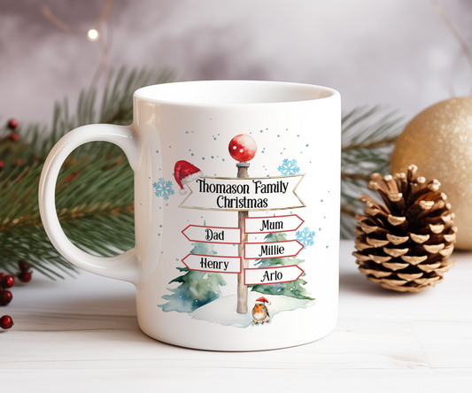 Personalised Christmas North Pole Sign Christmas with 5 Names Gift Mug
