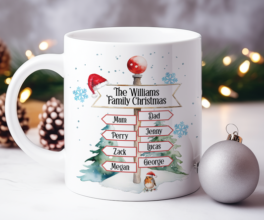 Personalised Christmas North Pole Sign Christmas with 8 Names Gift Mug