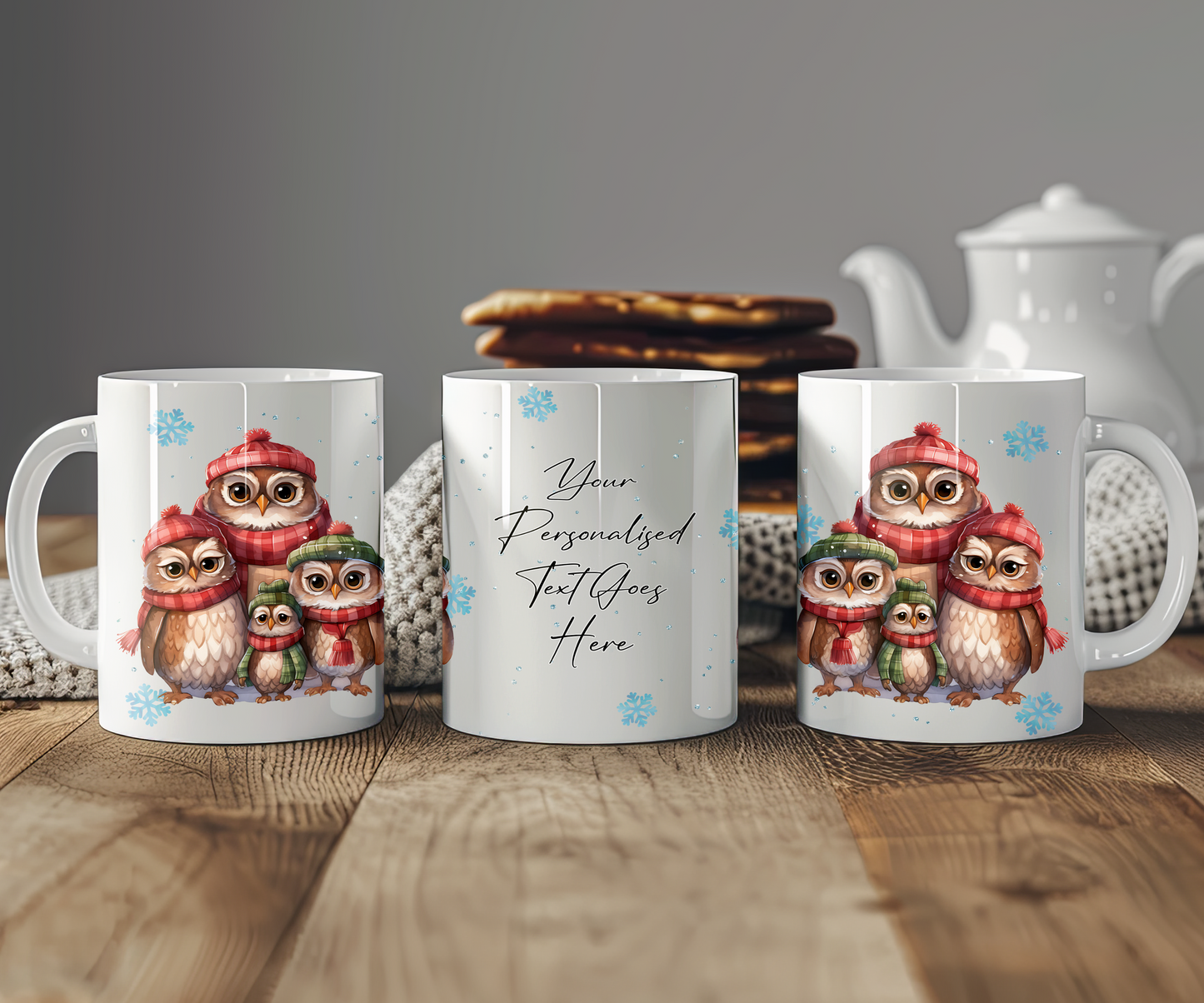 Personalised Christmas Owl Family Gift Mug - Style A