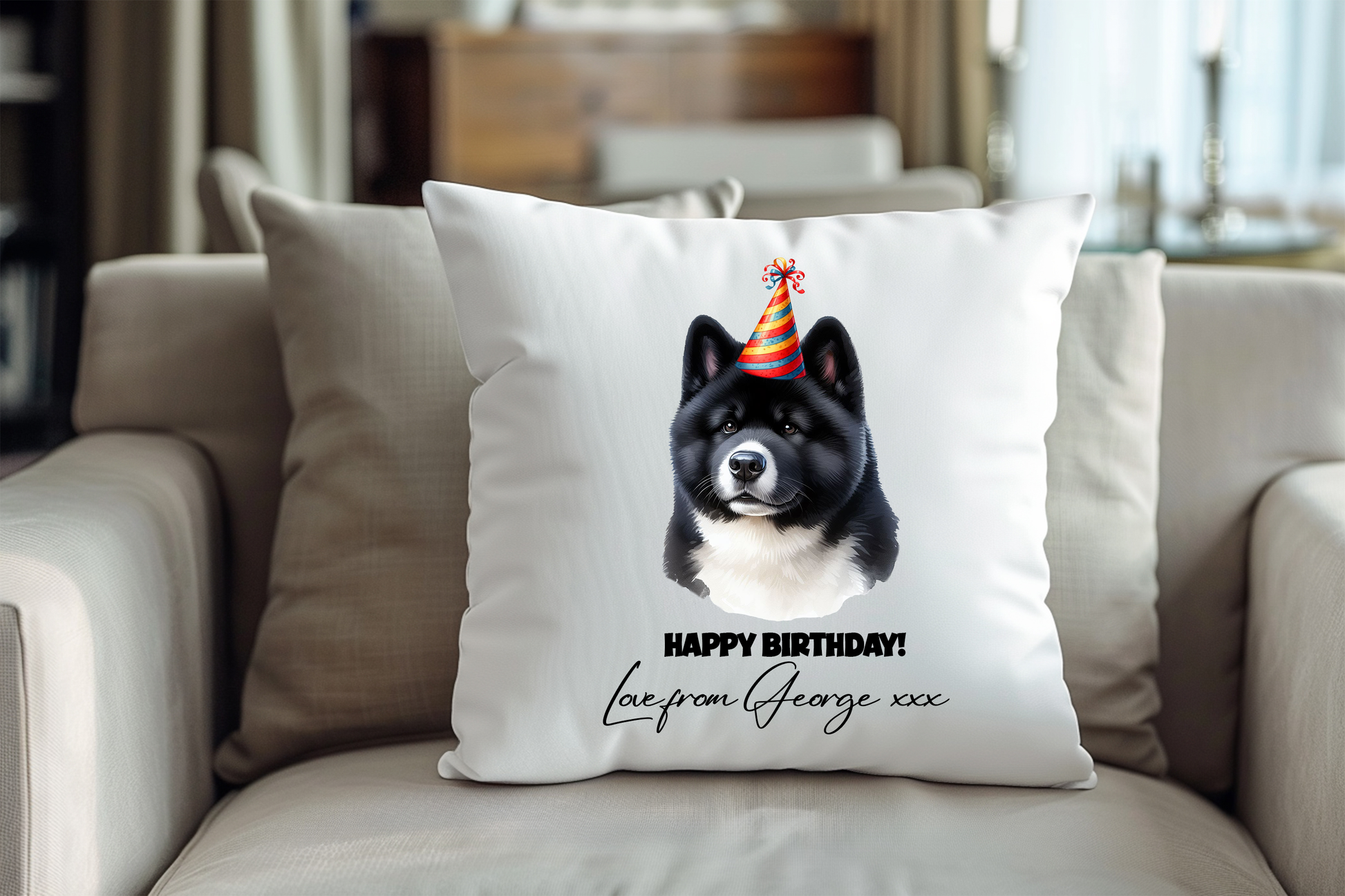 Akita Dog Personalised Birthday Congratulations Pet Keepsake Cushion Gift
