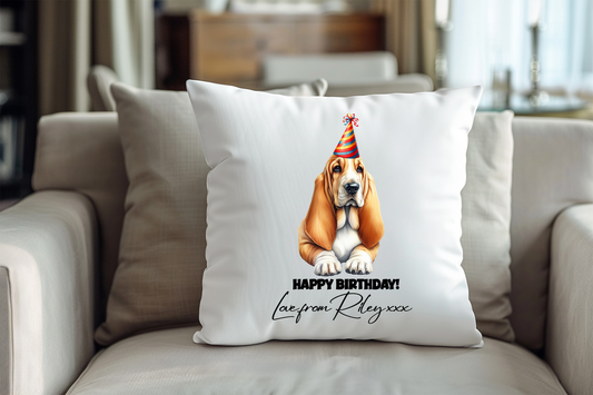 Basset Hound Dog Personalised Birthday Congratulations Pet Keepsake Cushion Gift