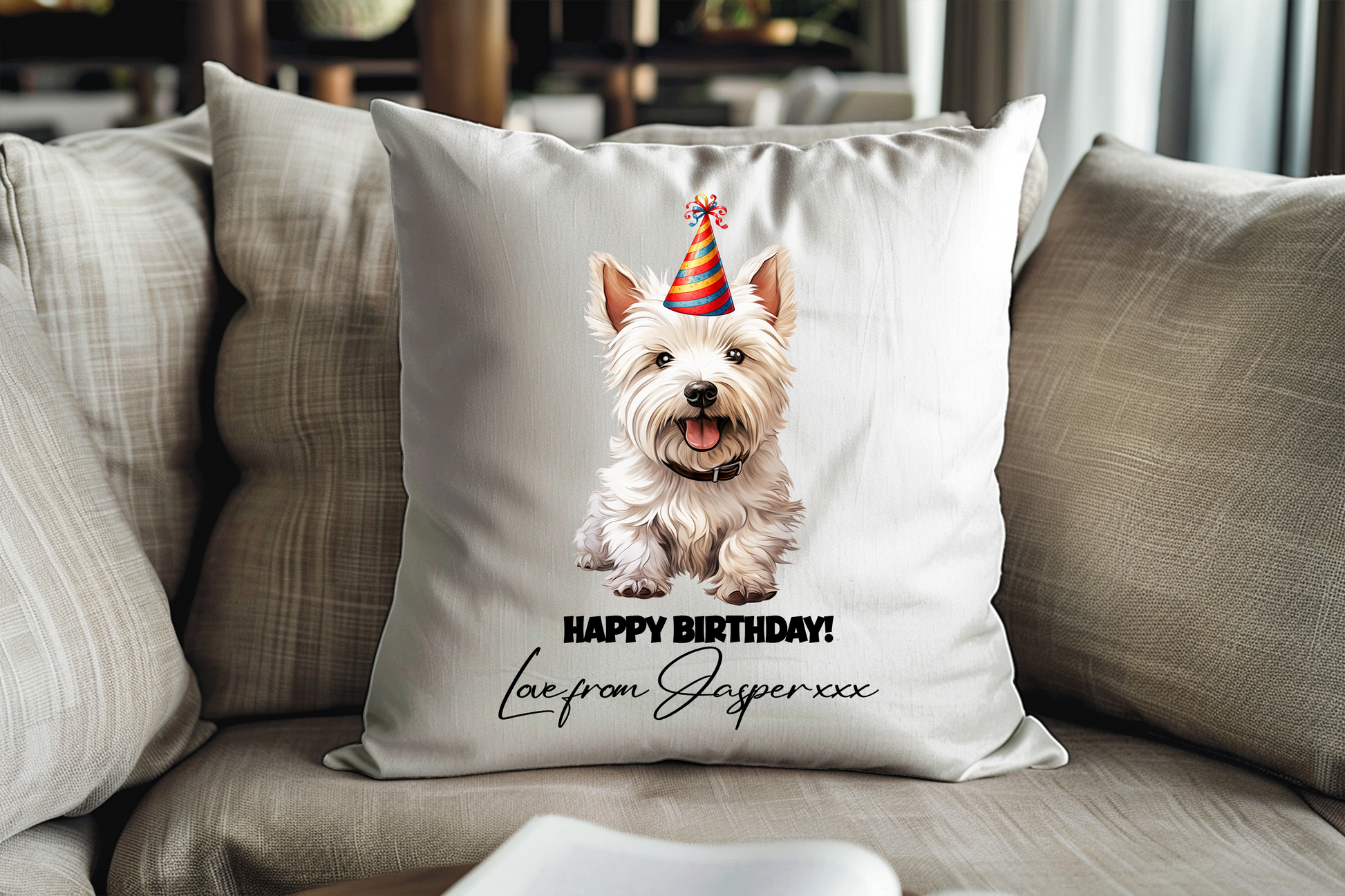 West Highland Terrier Dog Personalised Birthday Congratulations Pet Keepsake Cushion Gift