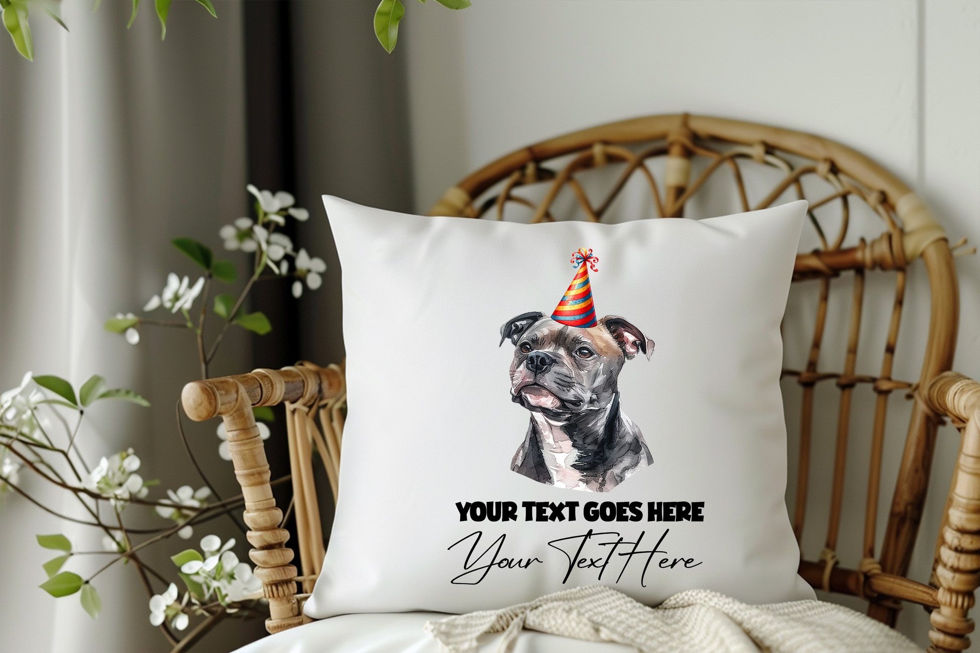 Staffordshire Bull Terrier Dog Personalised Birthday Congratulations Pet Keepsake Cushion Gift