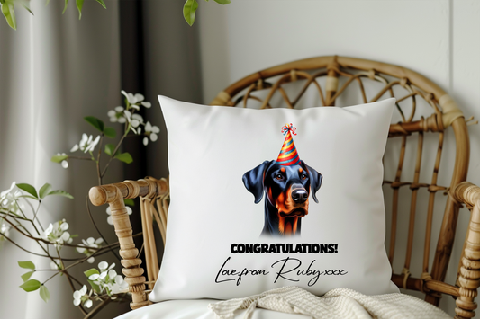 Doberman Personalised Birthday Congratulations Pet Keepsake Cushion Gift