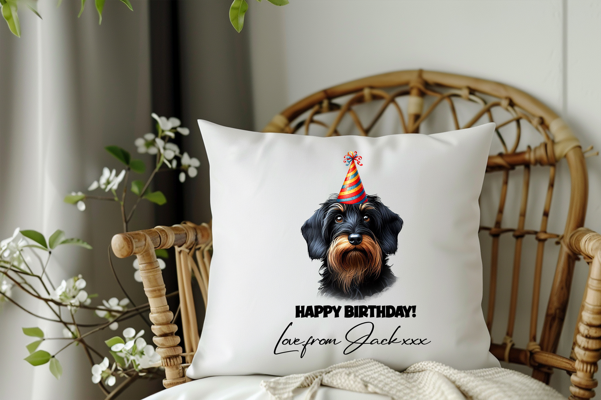 Wirehaired Dachshund Personalised Birthday Congratulations Pet Keepsake Cushion Gift