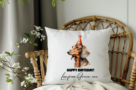 Dachshund Personalised Birthday Congratulations Pet Keepsake Cushion Gift