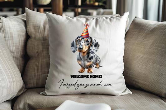 Dappled Silver Dachshund Personalised Birthday Congratulations Pet Keepsake Cushion Gift