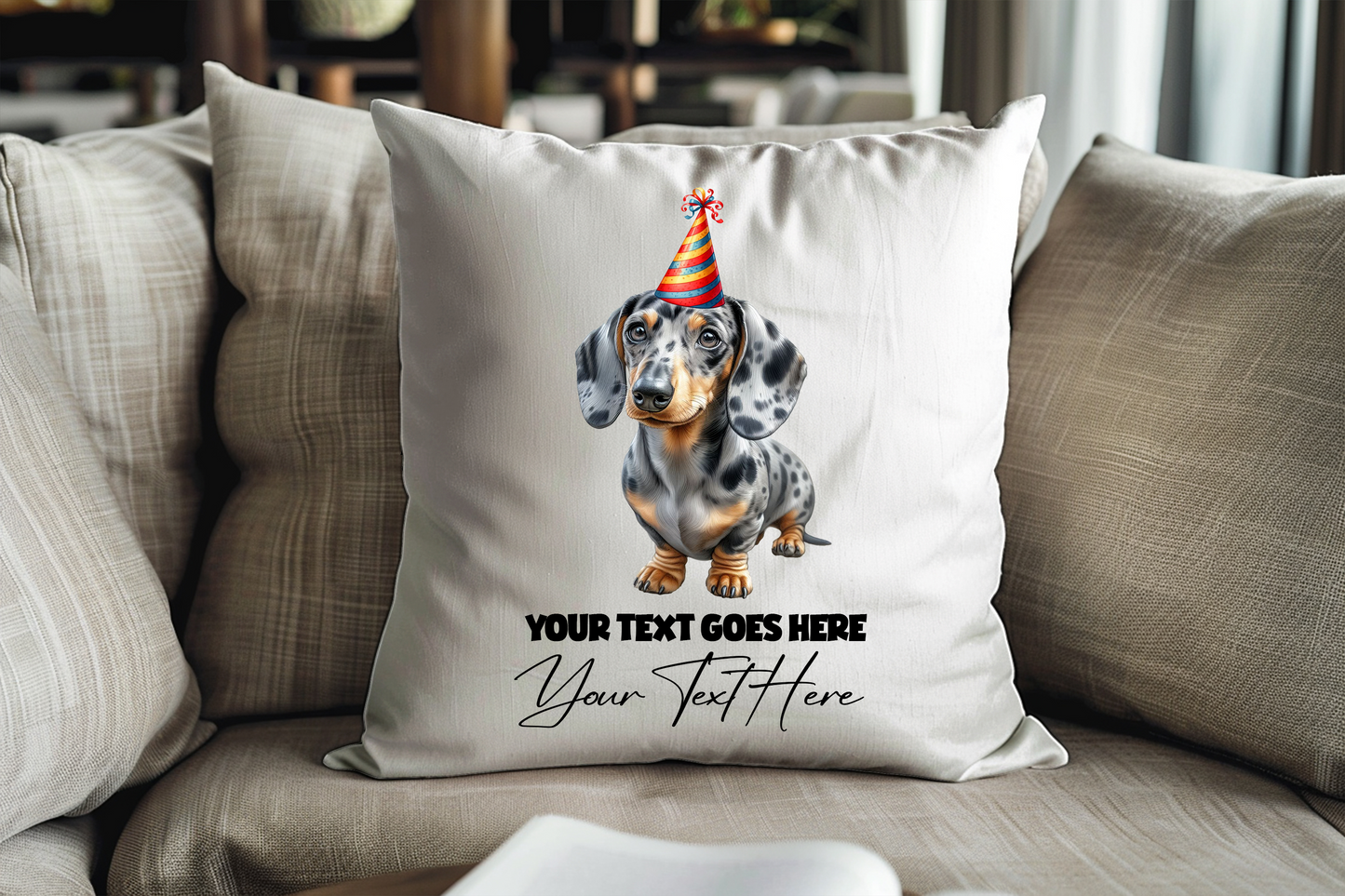 Dappled Silver Dachshund Personalised Birthday Congratulations Pet Keepsake Cushion Gift