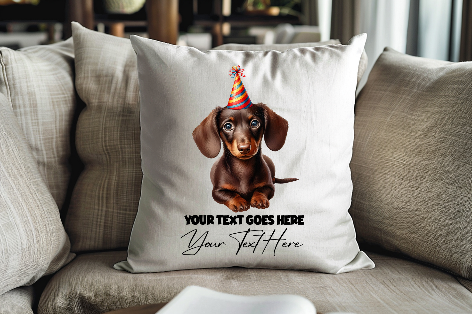 Chocolate Dachshund Personalised Birthday Congratulations Pet Keepsake Cushion Gift