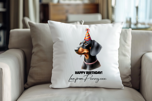 Black and Tan Dachshund Personalised Birthday Congratulations Pet Keepsake Cushion Gift