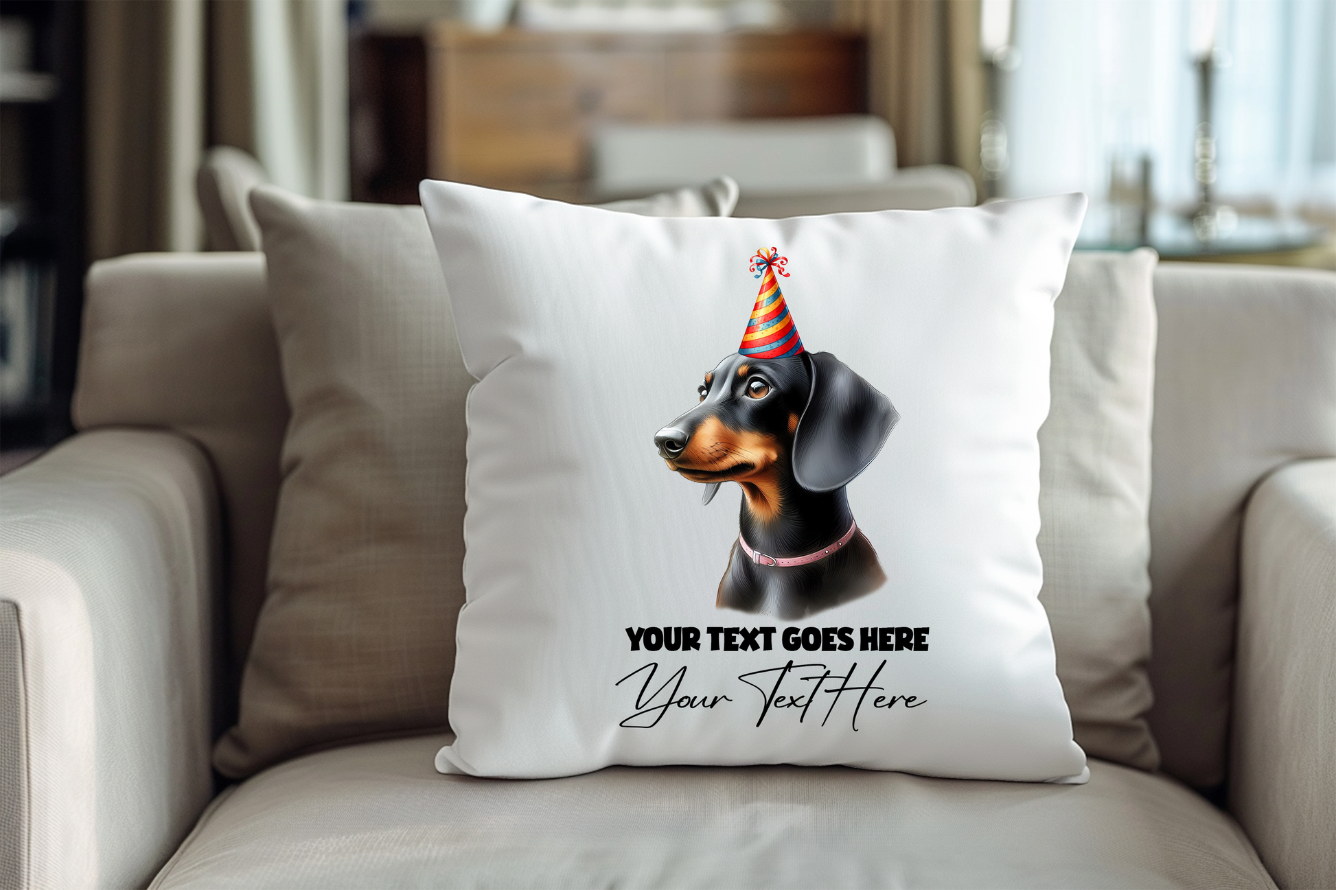 Black and Tan Dachshund Personalised Birthday Congratulations Pet Keepsake Cushion Gift