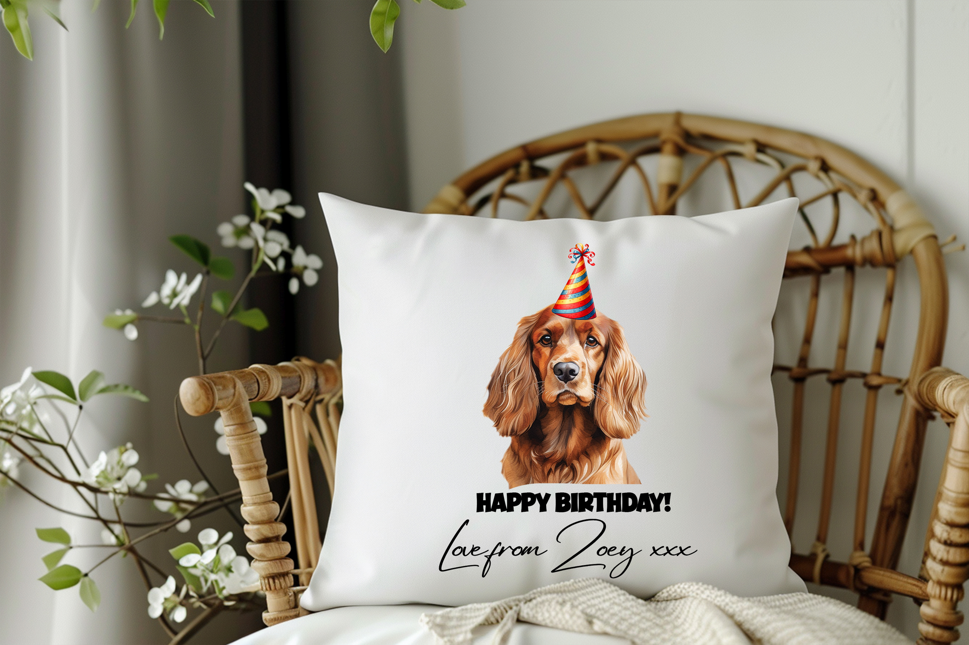 Cocker Spaniel Personalised Birthday Congratulations Pet Cushion Gift