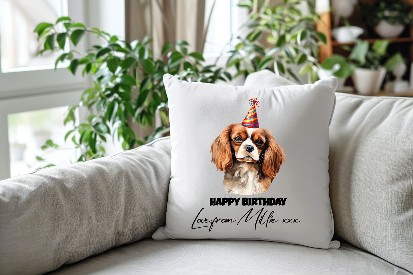 King Charles Spaniel Birthday Celebration Cushion
