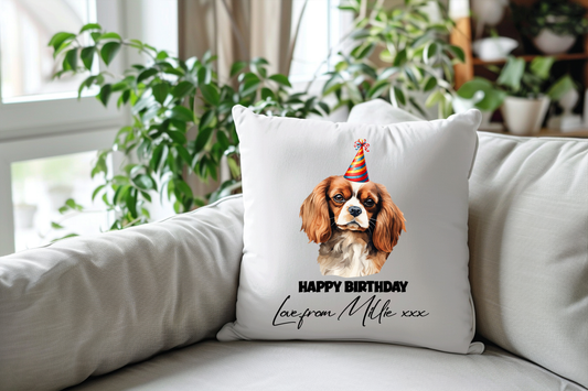 King Charles Spaniel Birthday Celebration Cushion