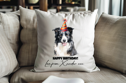 Personalised Border Collie Birthday Party Congratulations Cushion Pet Keepsake Gift