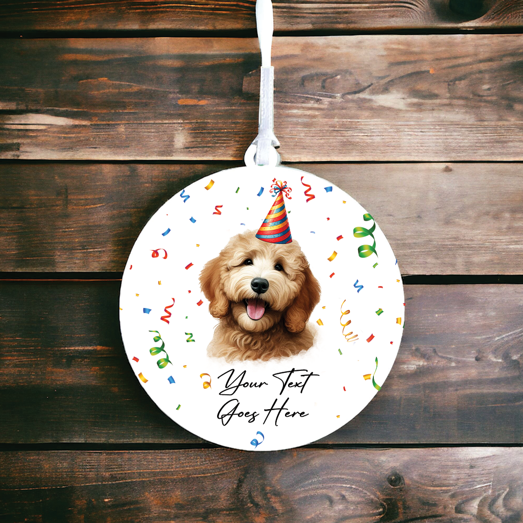 Personalised Pet Dog Birthday Party celebration – Golden Doodle - Keepsake Gift, by Floppsie Moppsie – floppsiemoppsie at floppsiemoppsie.co.uk
